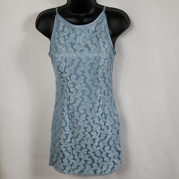 Jessica McClintock Gunne Sax Ice Blue Lace Dress - Picture 1 of 6